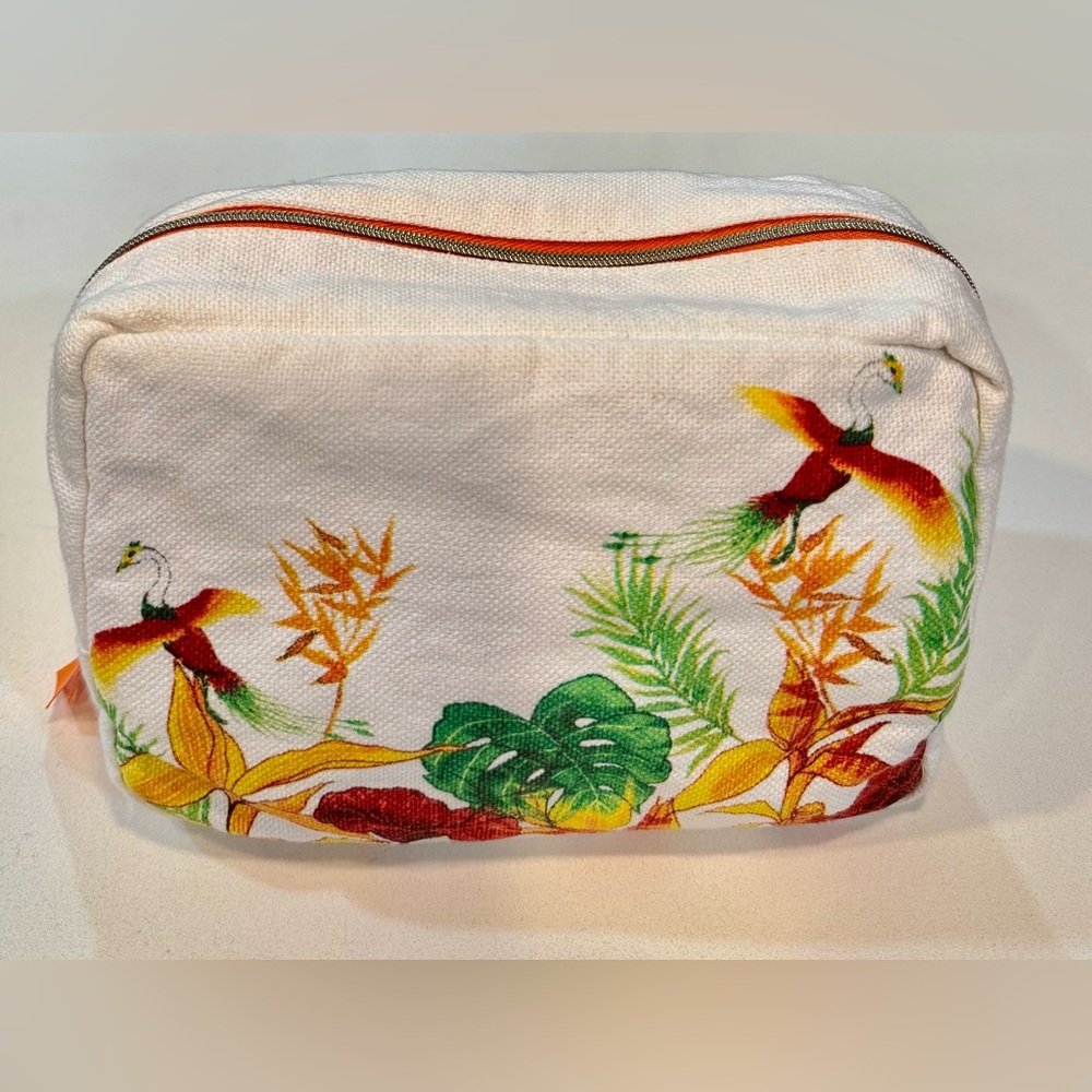 Clarins White Cosmetic Bag with Tropical Bird Print_NWT